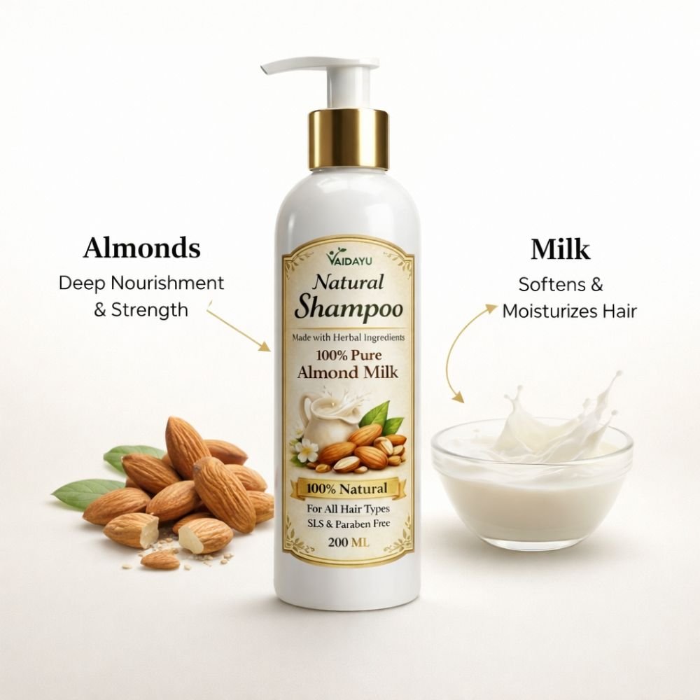 Vaidayu Natural Almond Milk Shampoo - Deep Nourishment for Soft, Frizz-Free & Strong Hair - SLS & Paraben Free Herbal Shampoo - 200ml 3 Vaidayu Natural Almond Milk Shampoo - Deep Nourishment for Soft, Frizz-Free & Strong Hair - SLS & Paraben Free Herbal Shampoo - 200ml - Image 3