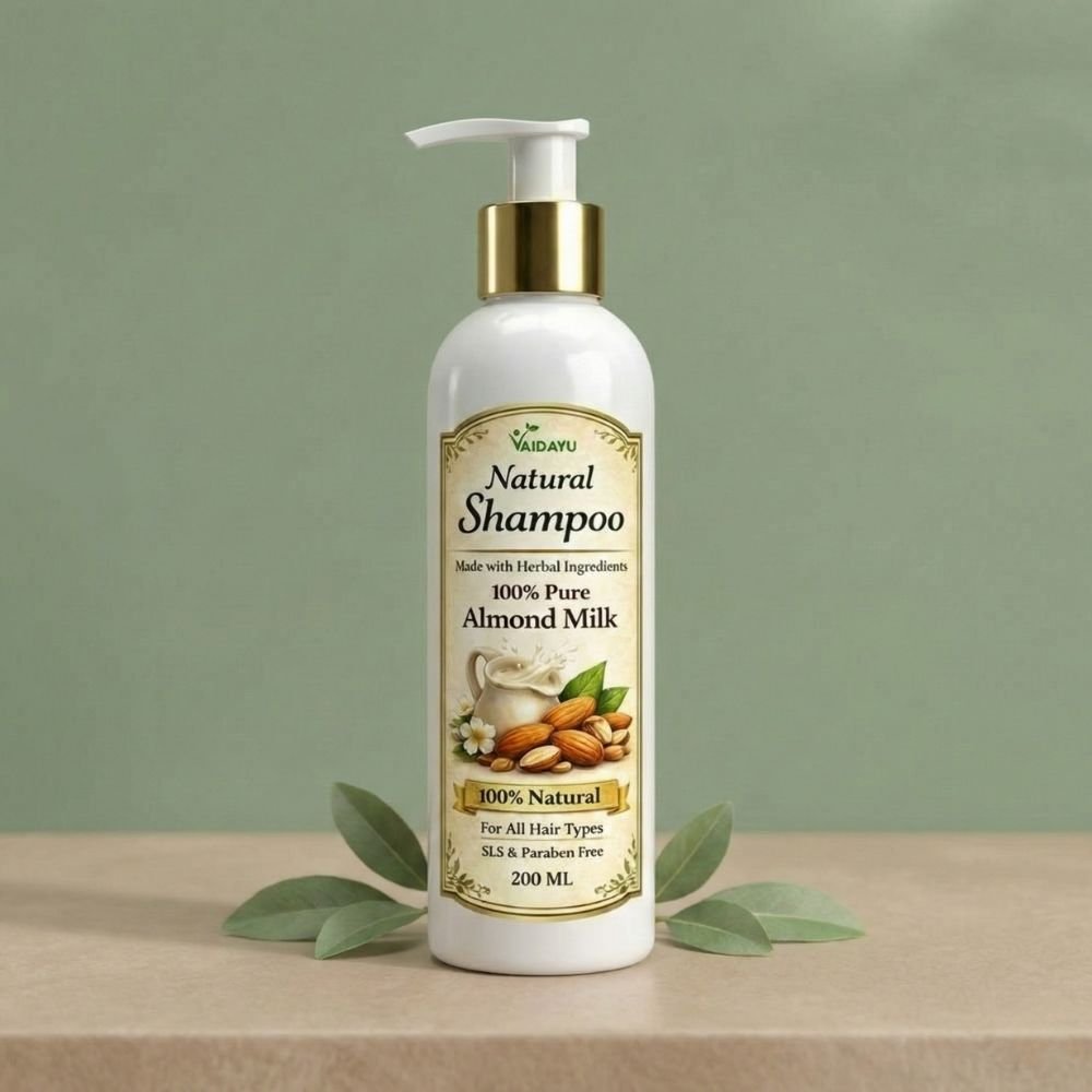 Vaidayu Natural Almond Milk Shampoo - Deep Nourishment for Soft, Frizz-Free & Strong Hair - SLS & Paraben Free Herbal Shampoo - 200ml 1 Vaidayu Natural Almond Milk Shampoo - Deep Nourishment for Soft, Frizz-Free & Strong Hair - SLS & Paraben Free Herbal Shampoo - 200ml