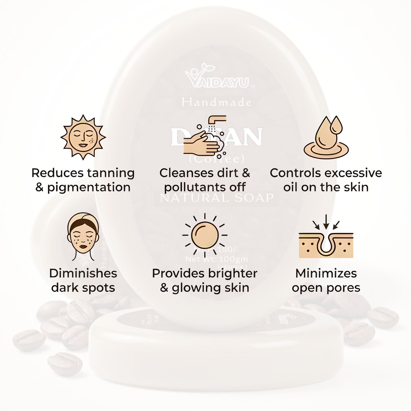 D-Tan Handmade Soap – Coffee & Milk for Tan Removal & Exfoliation (100g) 4 D-Tan Handmade Soap – Coffee & Milk for Tan Removal & Exfoliation (100g) - Image 4