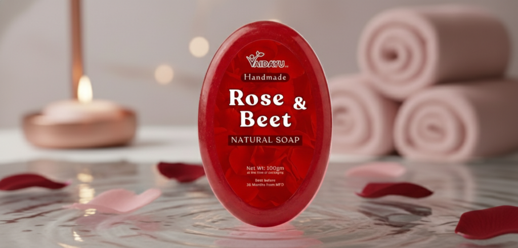 Translucent Rose and Beetroot handmade soap bar with glycerin for dry skin