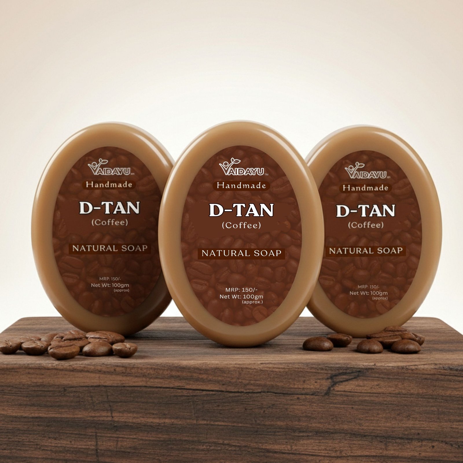 Vaidayu Natural De-Tan Coffee Handmade Soap – Pack of 3 (100g Each) | Tan Removal & Skin Brightening 1 D-TAN soap combo pack of 3 Herbal De Tan Natural soap
