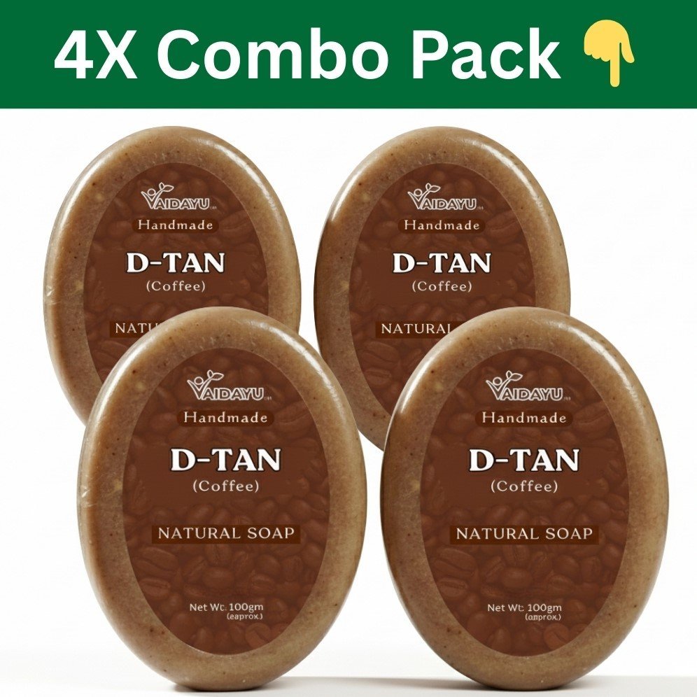 Vaidayu Natural De-Tan Coffee Handmade Soap – Pack of 4 (100g Each) | Tan Removal & Skin Brightening 1 Vaidayu Natural De-Tan Coffee Handmade Soap – Pack of 4 (100g Each) | Tan Removal & Skin Brightening