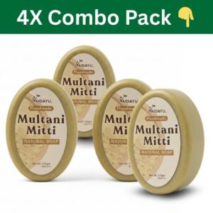 Vaidayu Natural Multani Mitti Handmade Soap – Pack of 4 (100g Each) | Deep Cleansing & Oil Control