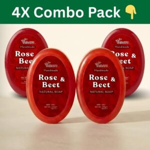 Vaidayu Natural Rose & Beetroot Handmade Soap – Pack of 4 (100g Each) | Skin Brightening & Softness